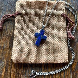 Lapis Lazuli Cross Necklace Lapis Lazuli Necklace Genuine Crystal Necklace